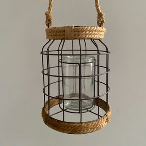 large 23” metal and jute lantern - rustic candle lighting decor